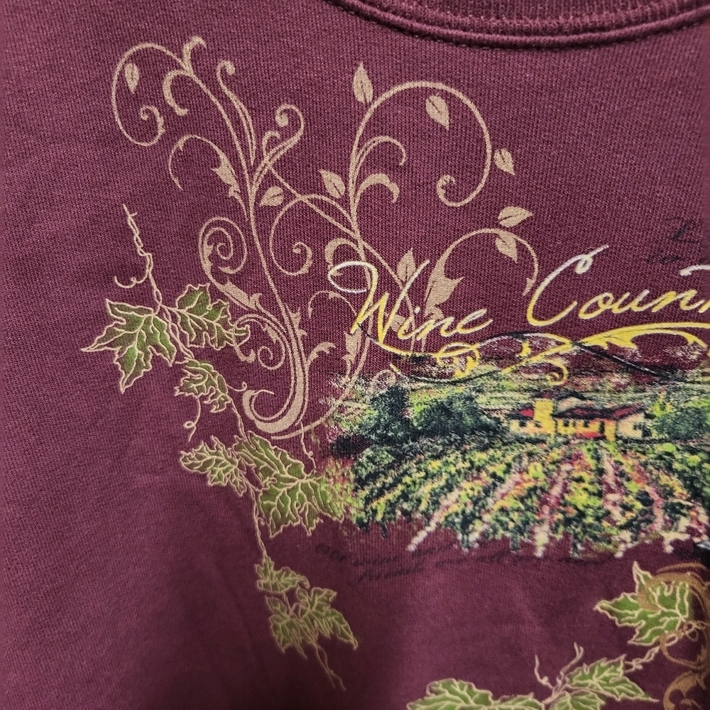 VTG Y2k Jerzees Burgundy Red Wine Country Vineyard Art Pullover Sweatshirt XL - Picture 4 of 11